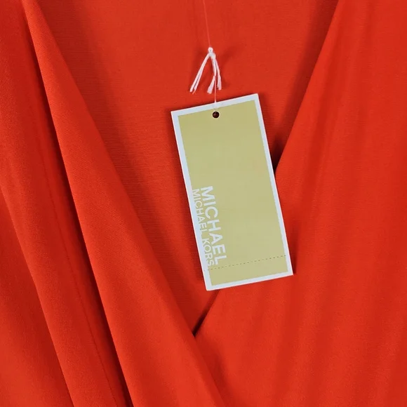 Michael Kors Sleeveless V-Neck Coral Red Gold Hardware Women's Dress MSRP $120 - Picture 4 of 10